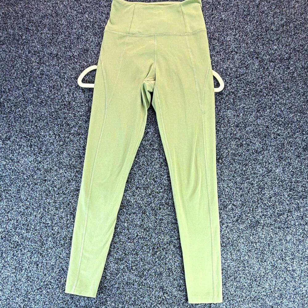 Girlfriend Collective Women Green Solid High Rise Ankle Leggings Stretch XS